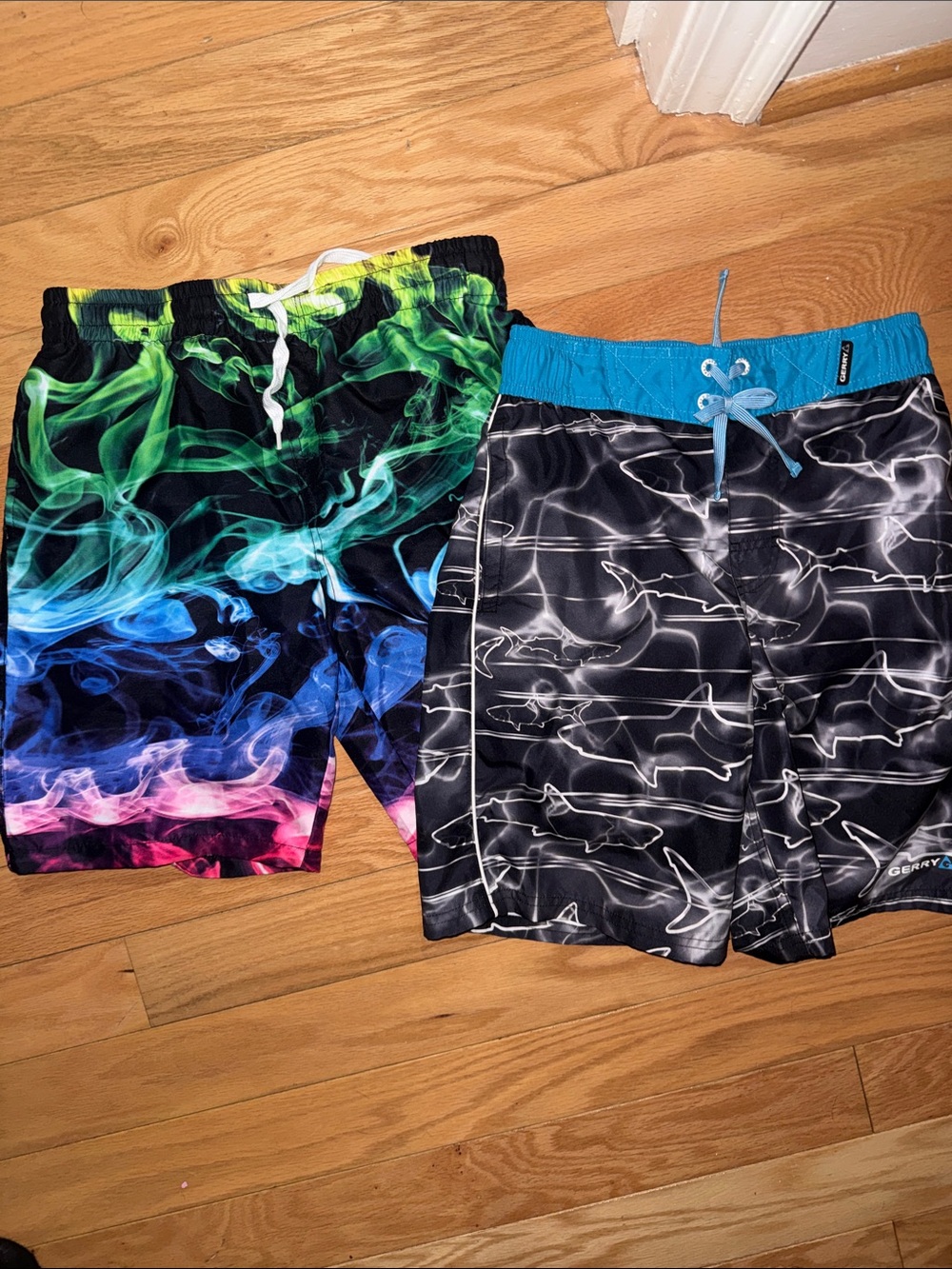 Colorful Smoke & Shark Print Swim Shorts Set